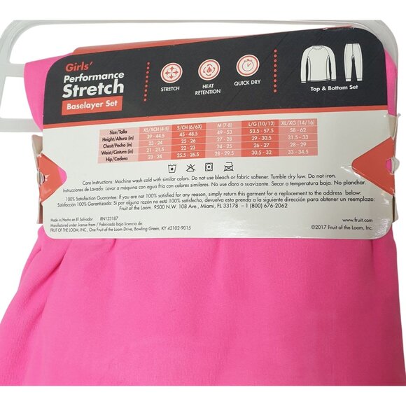 Girls Baselayer Set XL Pink Soft Performance Stretch (14/16) Fruit Of The Loom - Picture 5 of 7